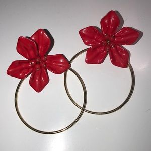 Gold hoop with red flower detail